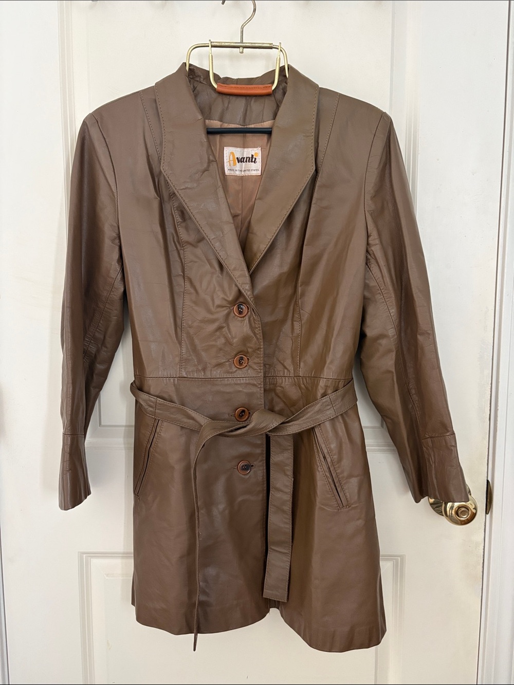 80’s Sand 3/4 Avanti Leather Belted Trench Jacket